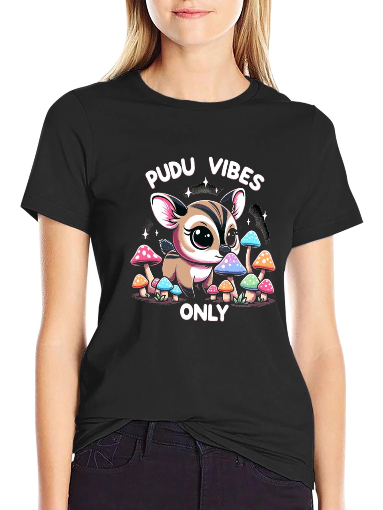 Pudu Vibes Only Graphic Tee - Black Cotton T-Shirt