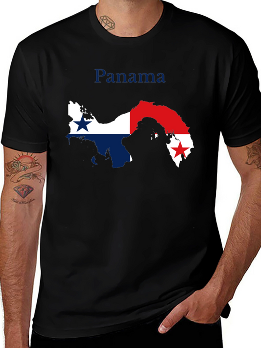 Panama Flag Map T-Shirt - Black Crew Neck Tee
