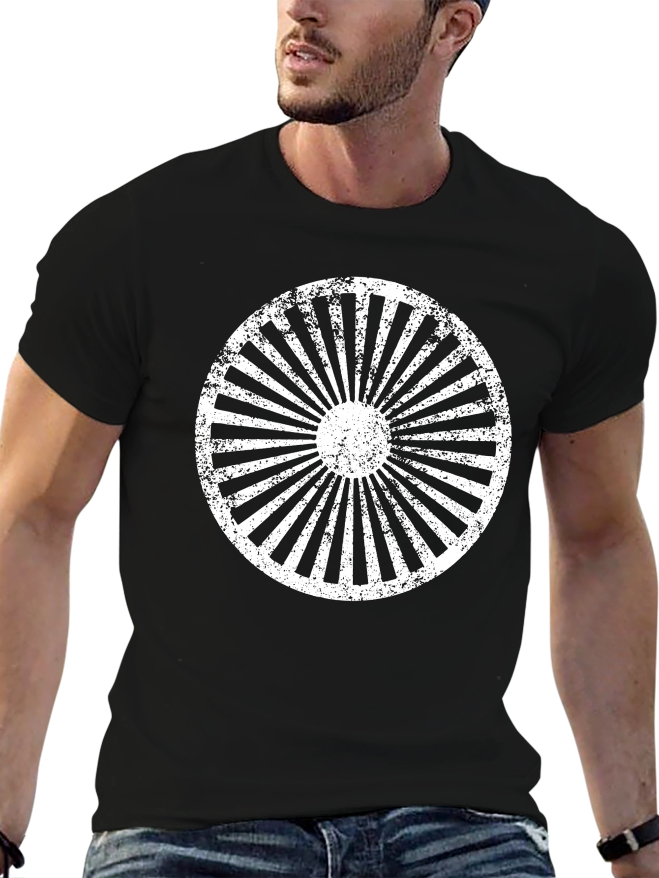Distressed Circle Ray Graphic Tee - Black