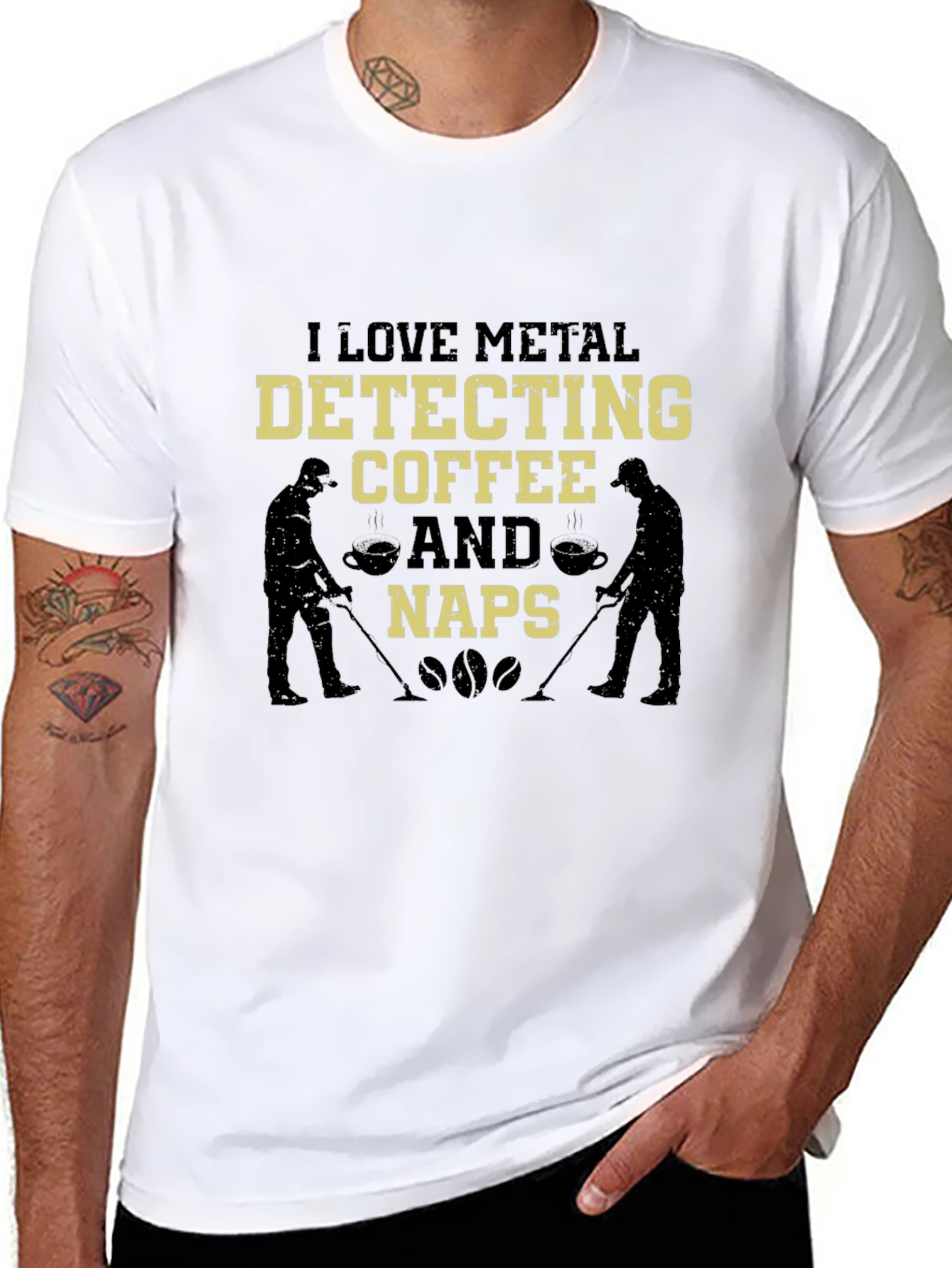 Metal Detecting Coffee & Naps Black Graphic T-Shirt