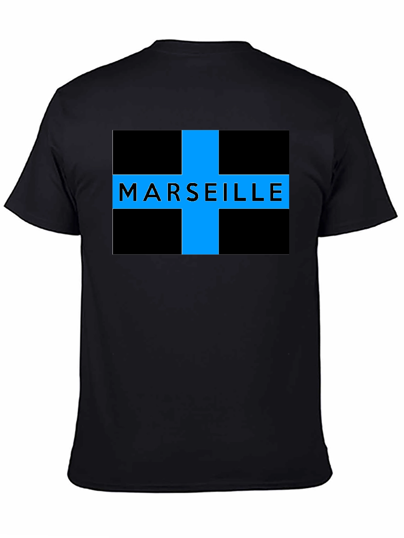 Marseille T-Shirt - Black with Blue Cross