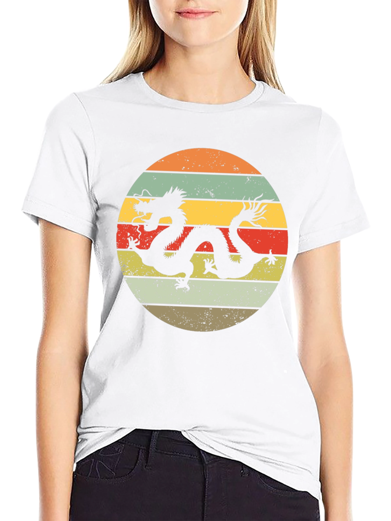 Dragon Circle Graphic Tee - Retro Style Black T-Shirt