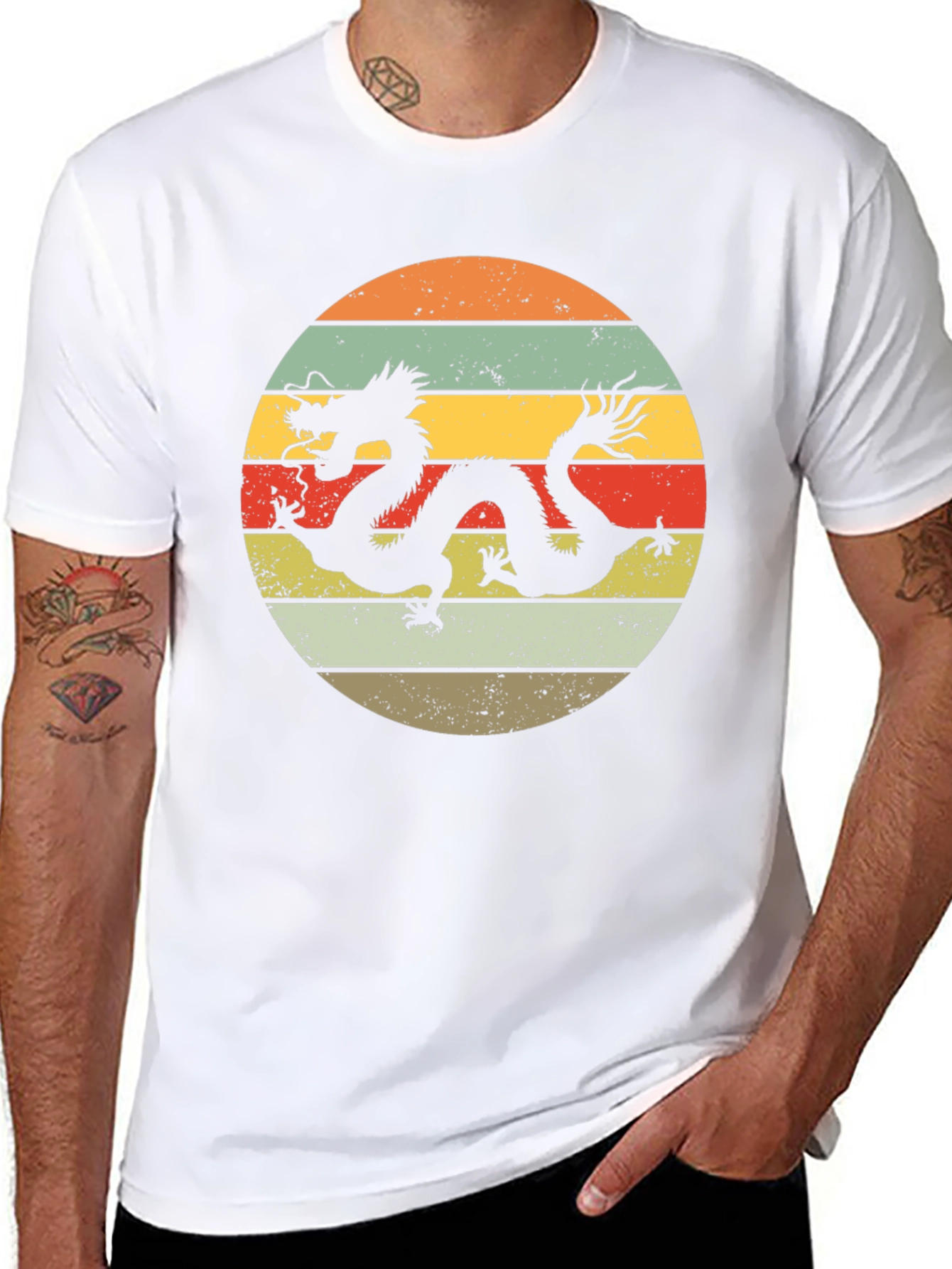 Dragon Circle Graphic Tee - Retro Style Black T-Shirt
