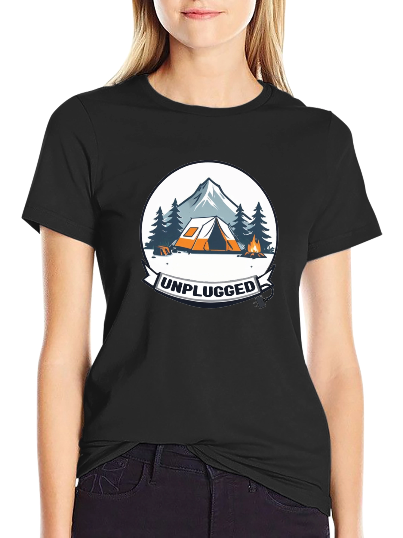 Unplugged Camping Graphic Tee - Black