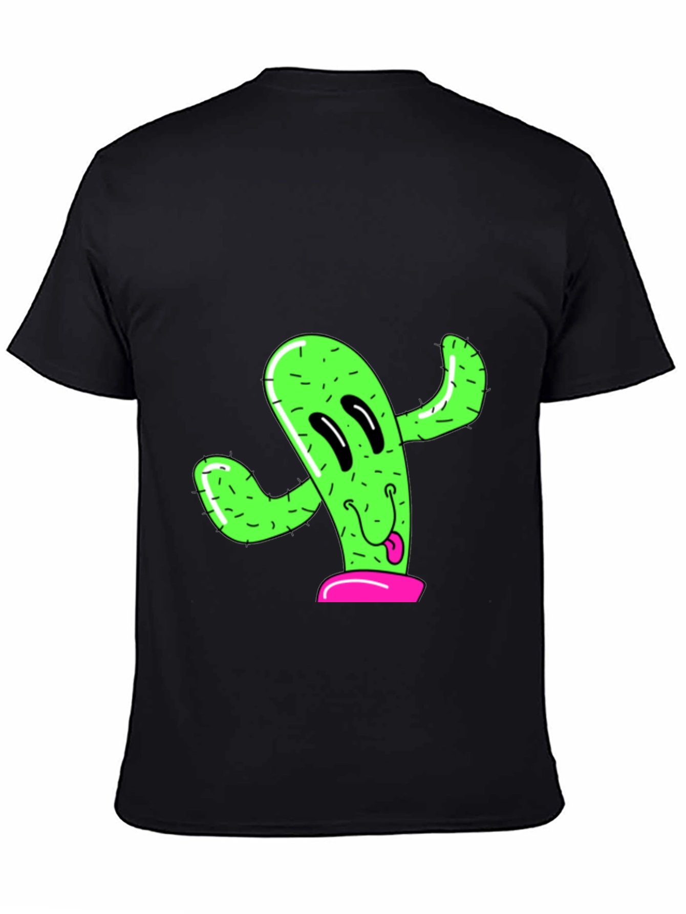 Fun Cactus Graphic Tee - Black Cotton T-Shirt