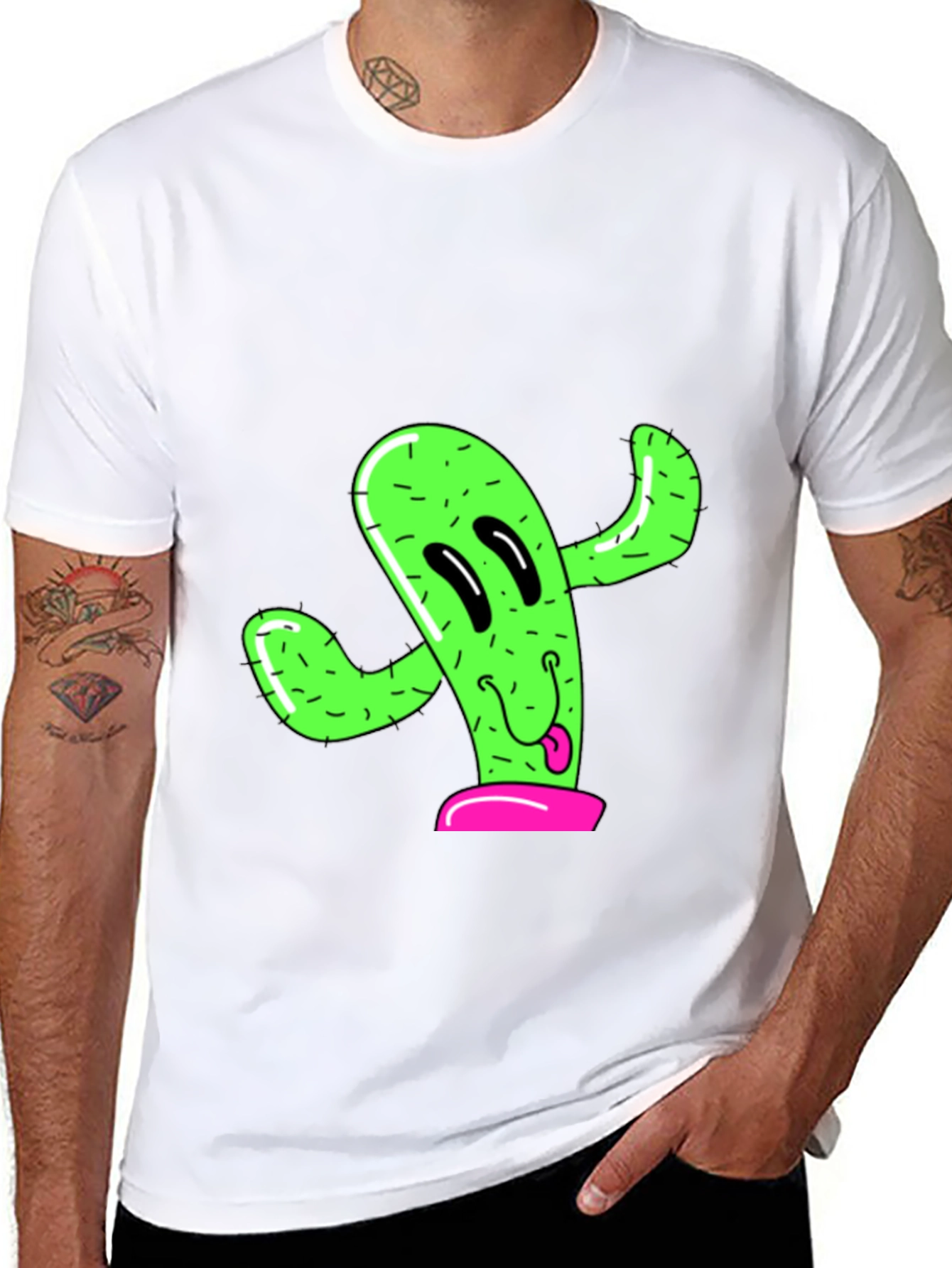 Fun Cactus Graphic Tee - Black Cotton T-Shirt