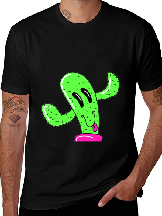 Fun Cactus Graphic Tee - Black Cotton T-Shirt