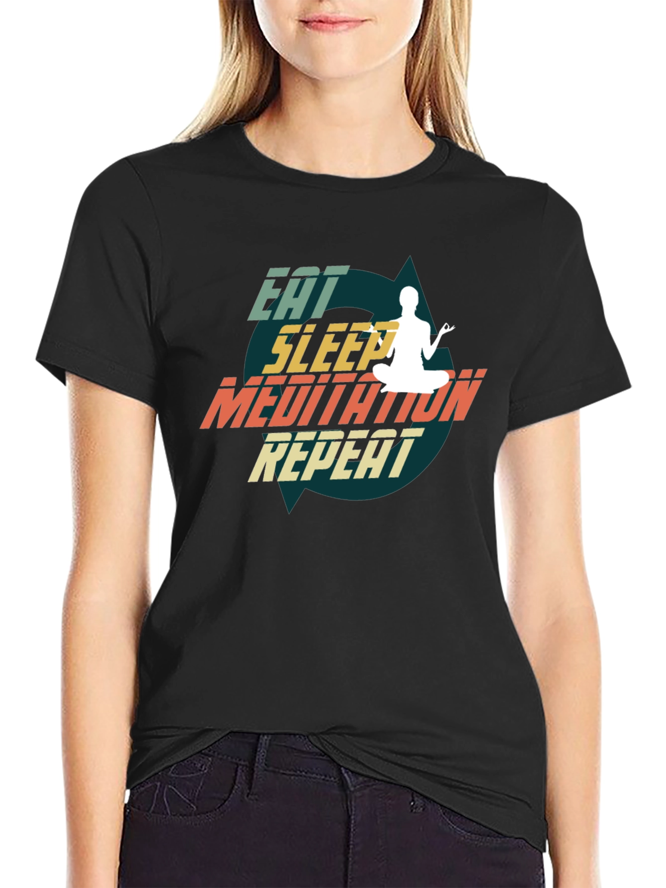 Eat Sleep Meditate Repeat Black T-Shirt