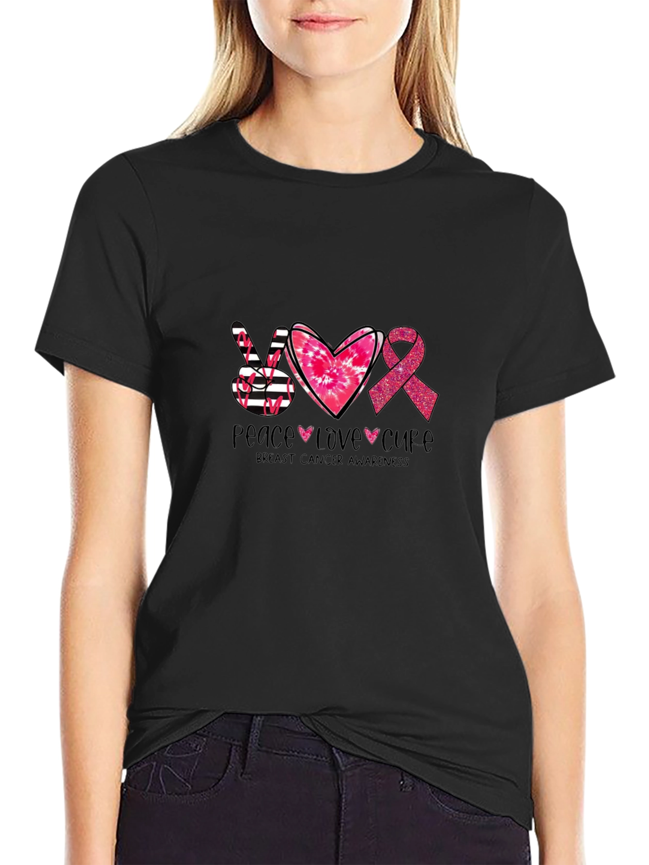 Peace Love Cure Breast Cancer Awareness T-Shirt