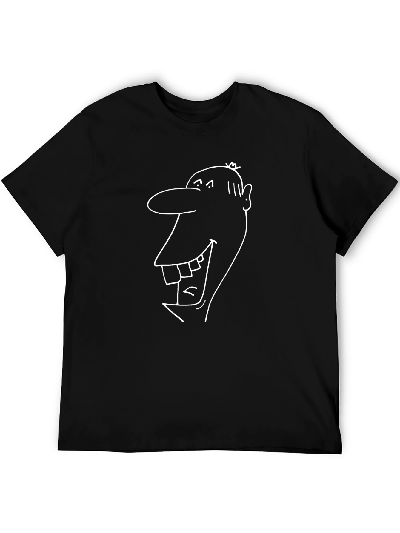 Cartoon Face Graphic Tee - Black Cotton