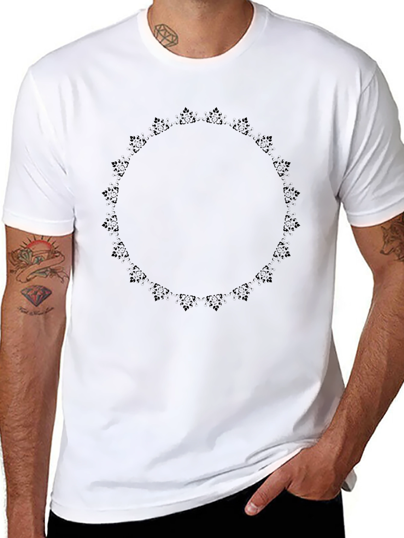 Mens Black Mandala Graphic Crewneck T-Shirt