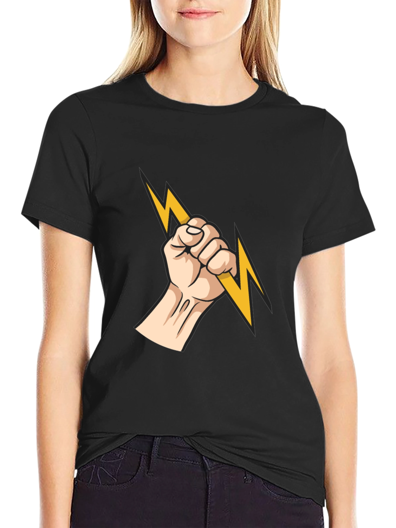 Electrified Fist Graphic Tee - Black Cotton Comfort