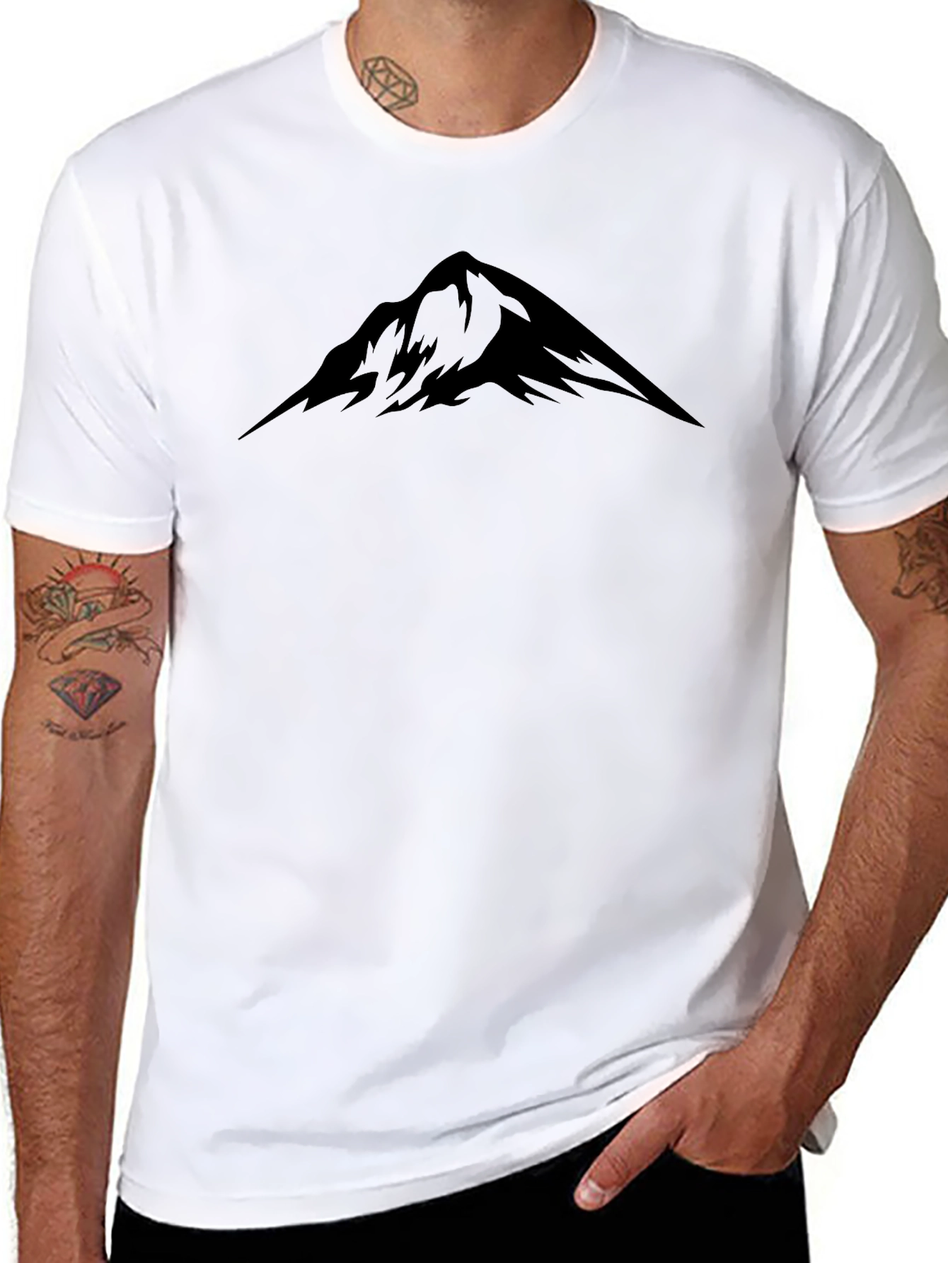 Mountain Peak Graphic Tee - Black Crew Neck T-Shirt