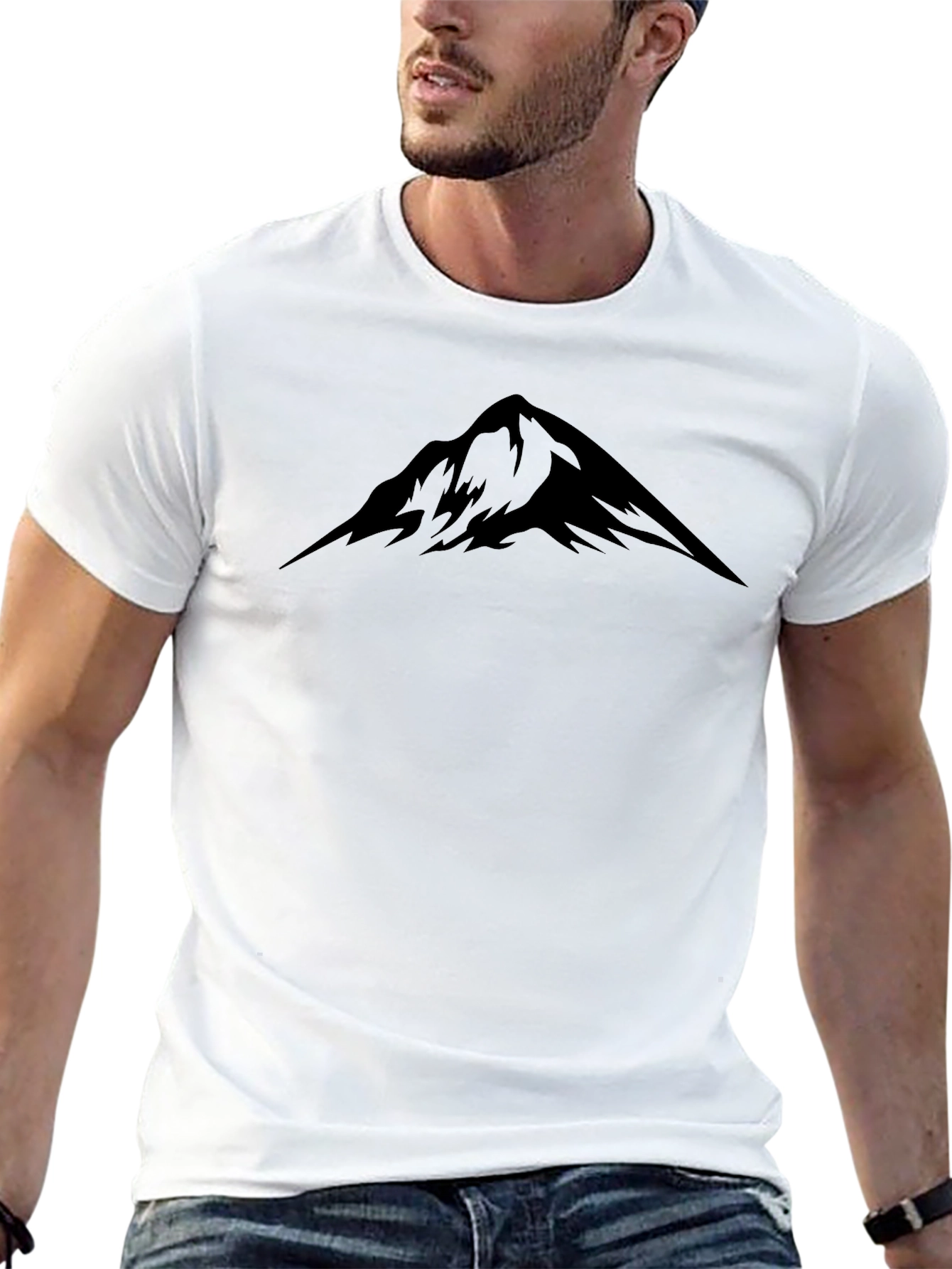 Mountain Peak Graphic Tee - Black Crew Neck T-Shirt