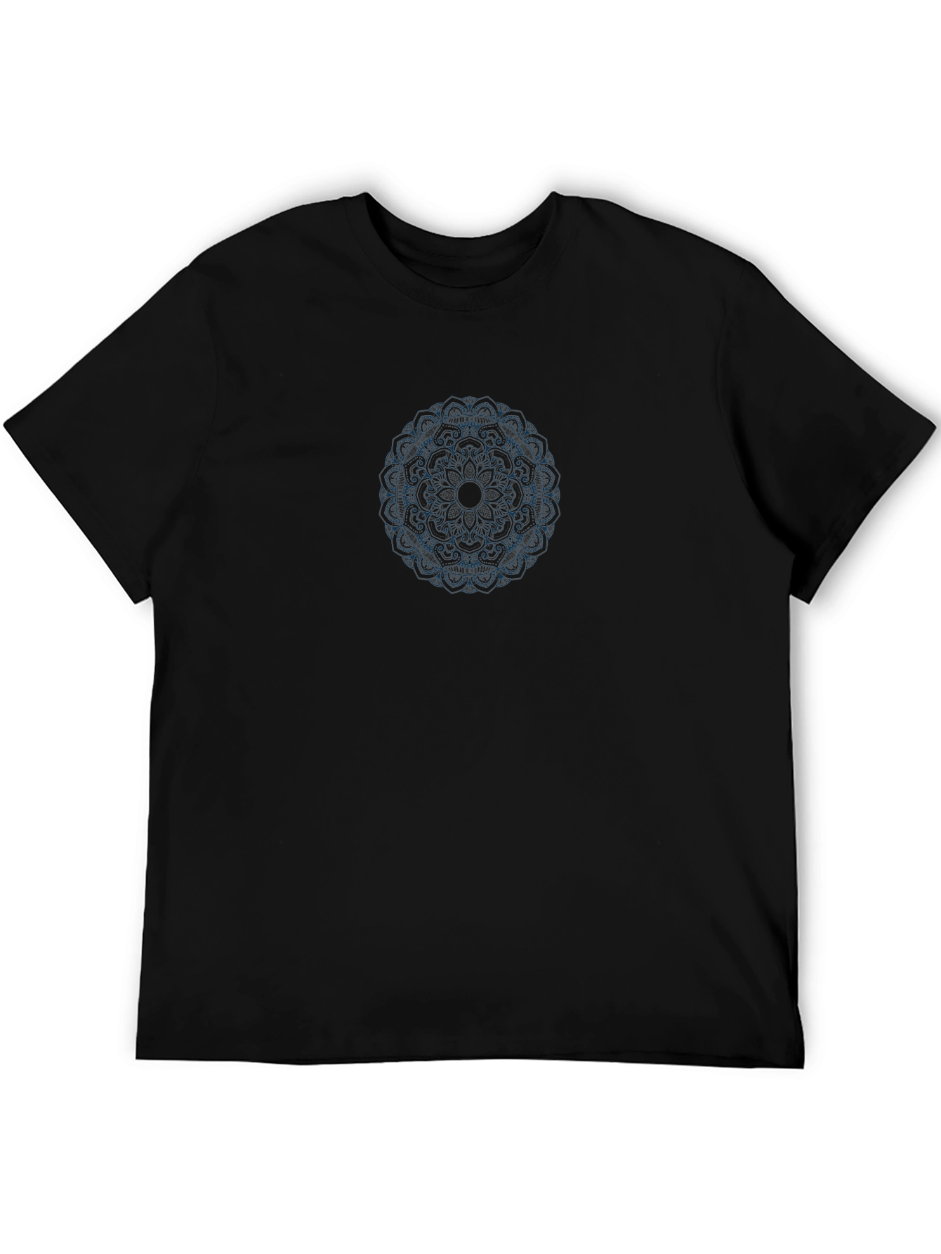 Mens Black T-Shirt with Blue Mandala Design