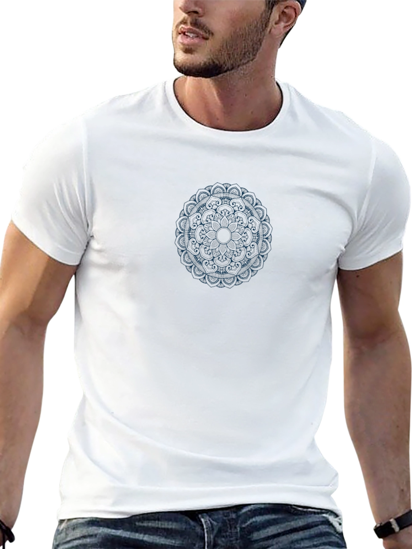 Mens Black T-Shirt with Blue Mandala Design