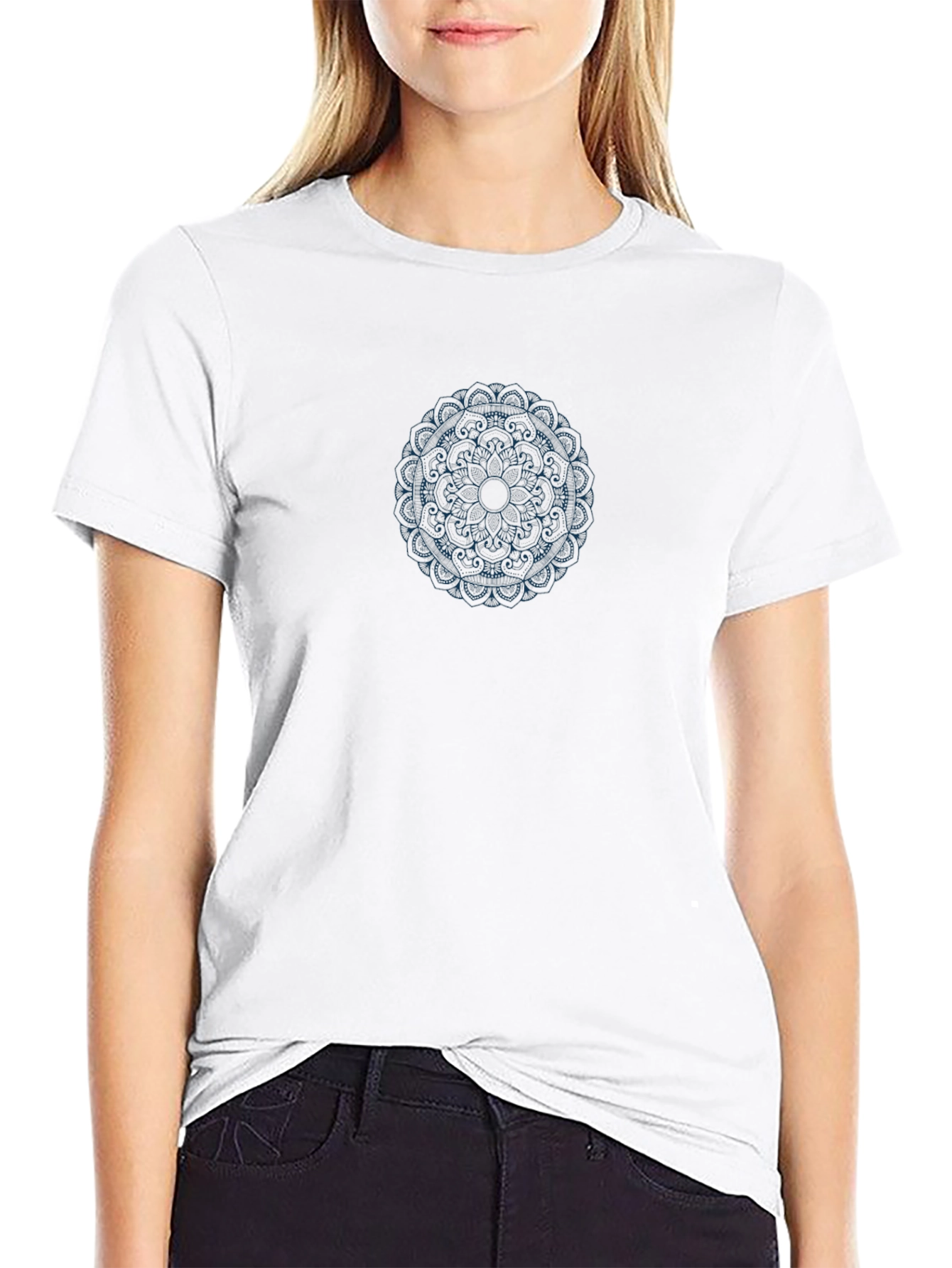Mens Black T-Shirt with Blue Mandala Design