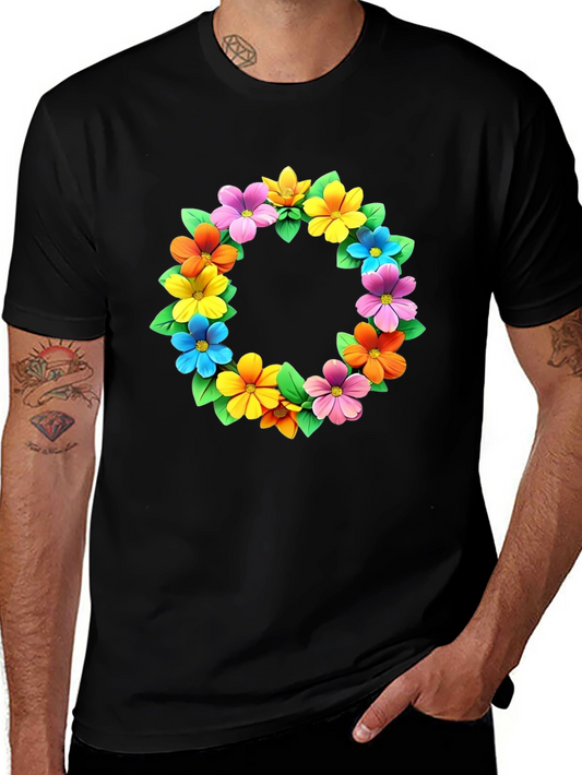 Floral Wreath Graphic Tee - Colorful Flower Design Shirt