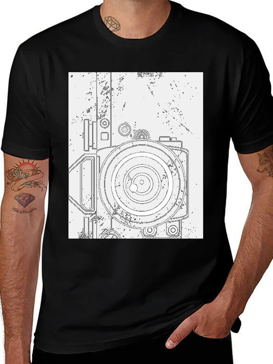 Retro Camera Graphic Tee - Black Cotton T-Shirt