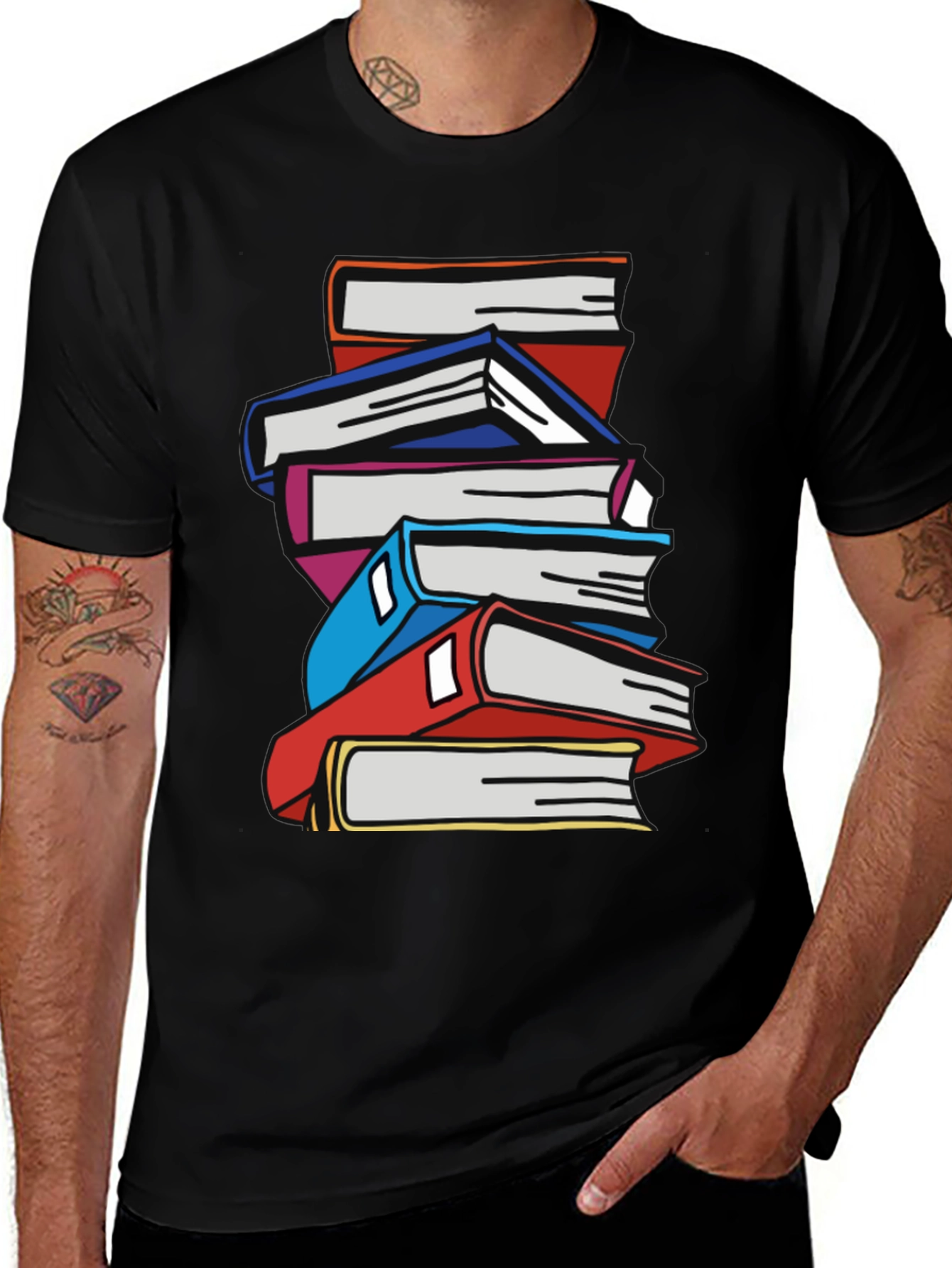 Stacked Books Graphic T-Shirt - Black