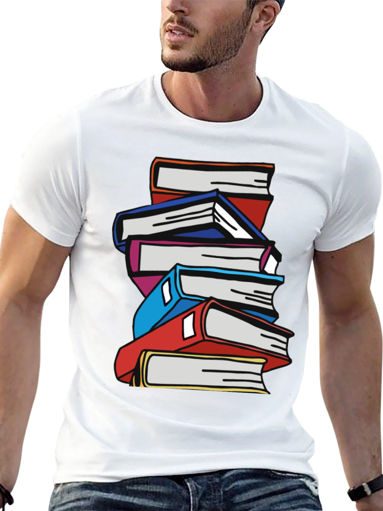 Stacked Books Graphic T-Shirt - Black