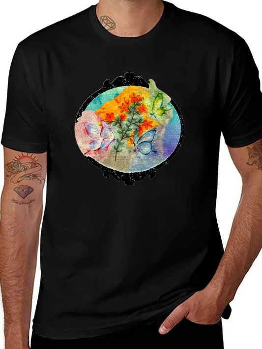 Butterfly Floral Black T-Shirt