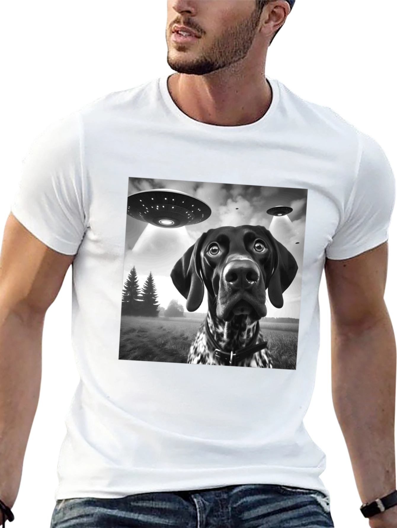 UFO Dog Abduction Graphic T-Shirt