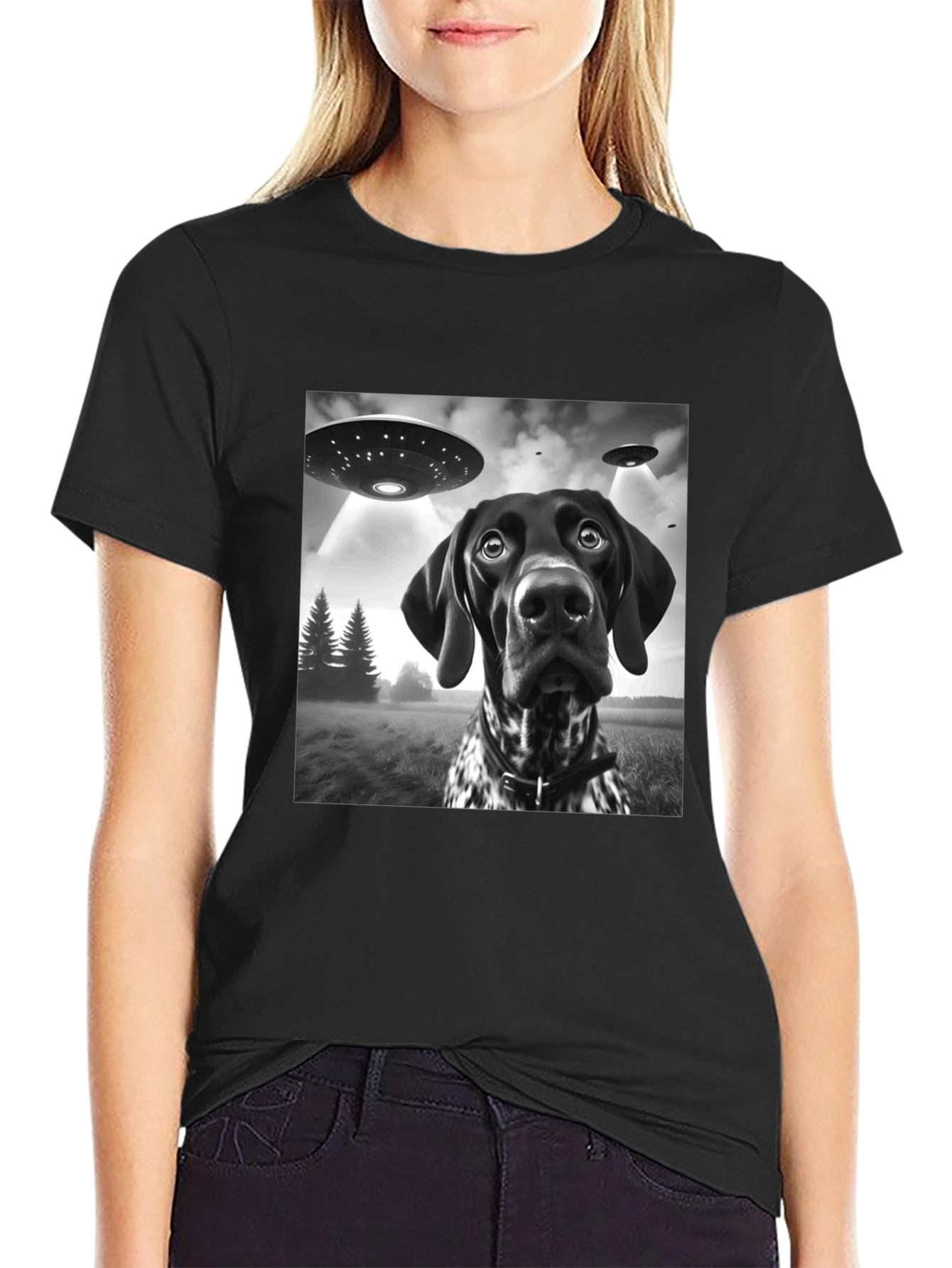 UFO Dog Abduction Graphic T-Shirt