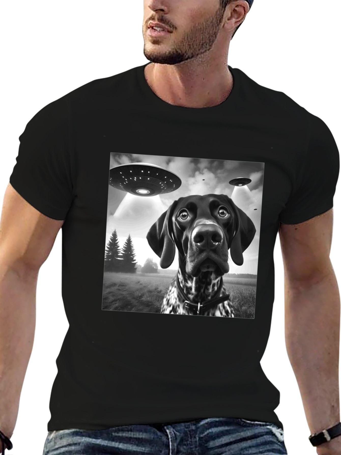 UFO Dog Abduction Graphic T-Shirt