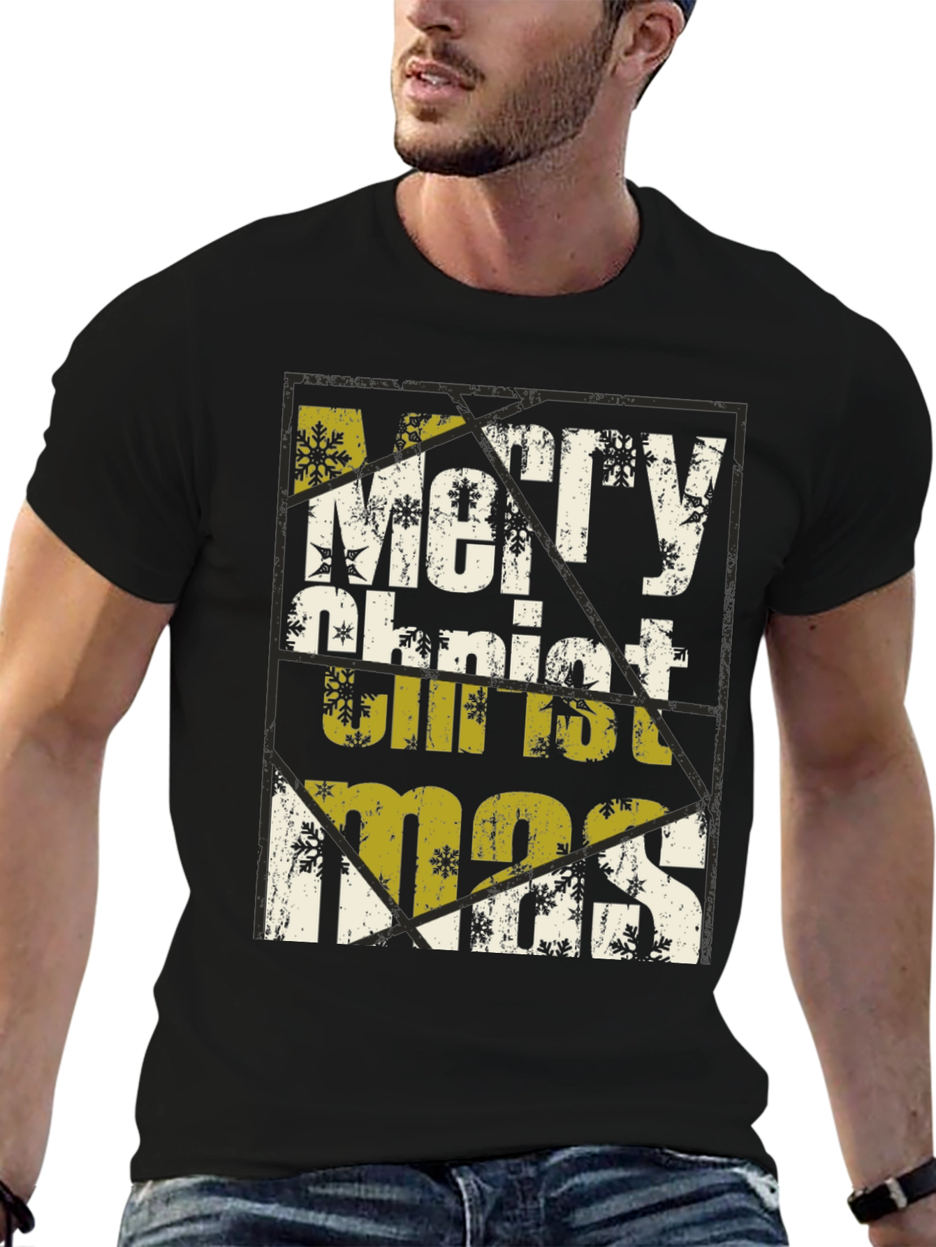 Merry Christmas Graphic Print Black T-Shirt