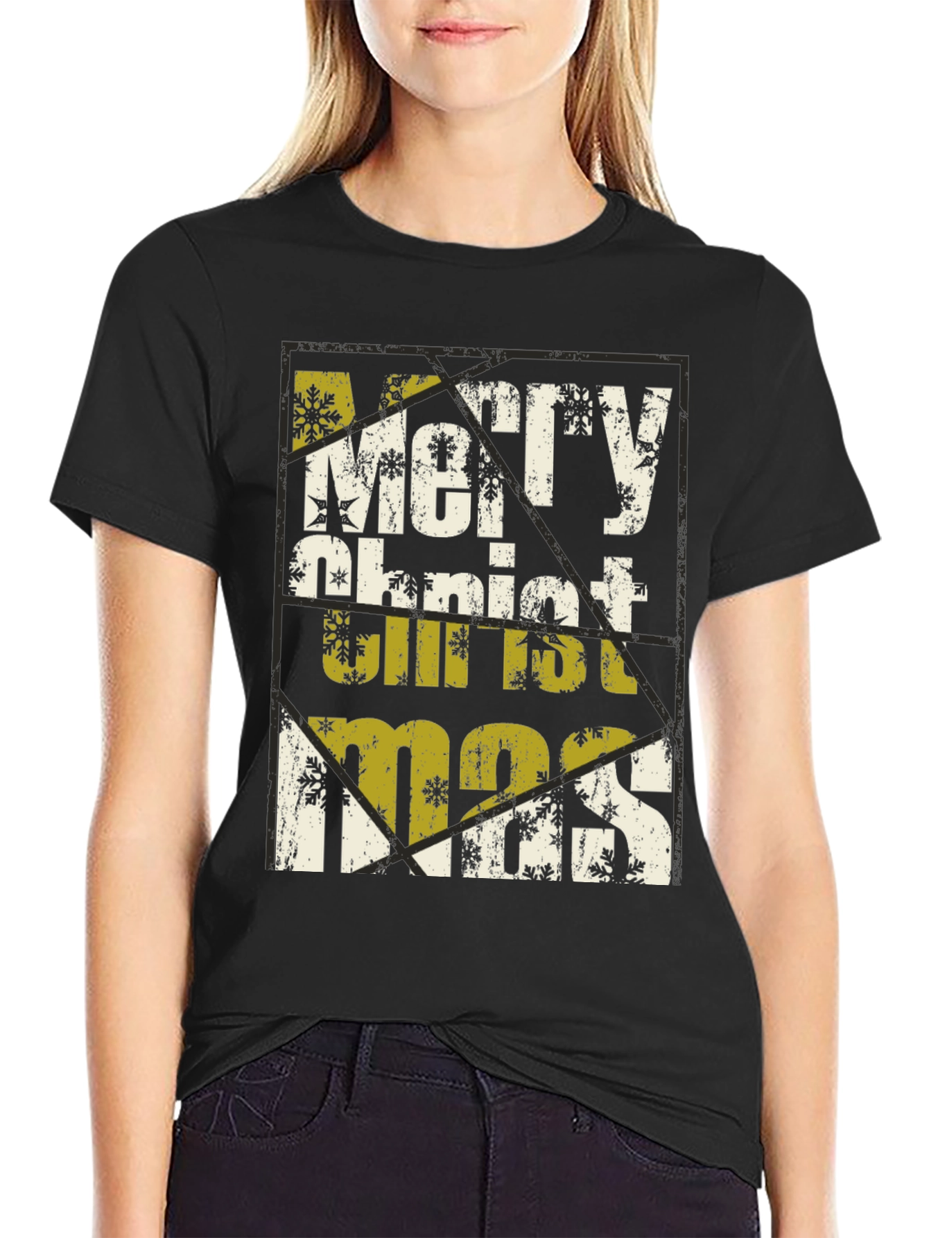 Merry Christmas Graphic Print Black T-Shirt