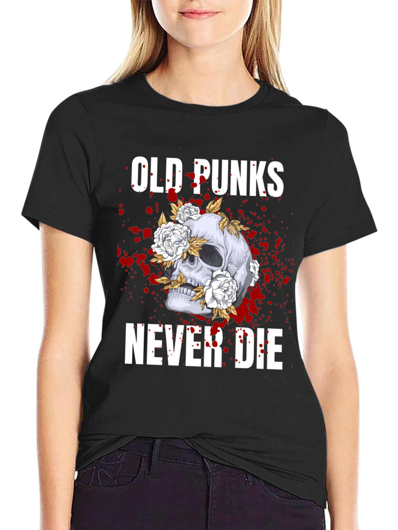 Old Punks Never Die Skull Graphic T-Shirt
