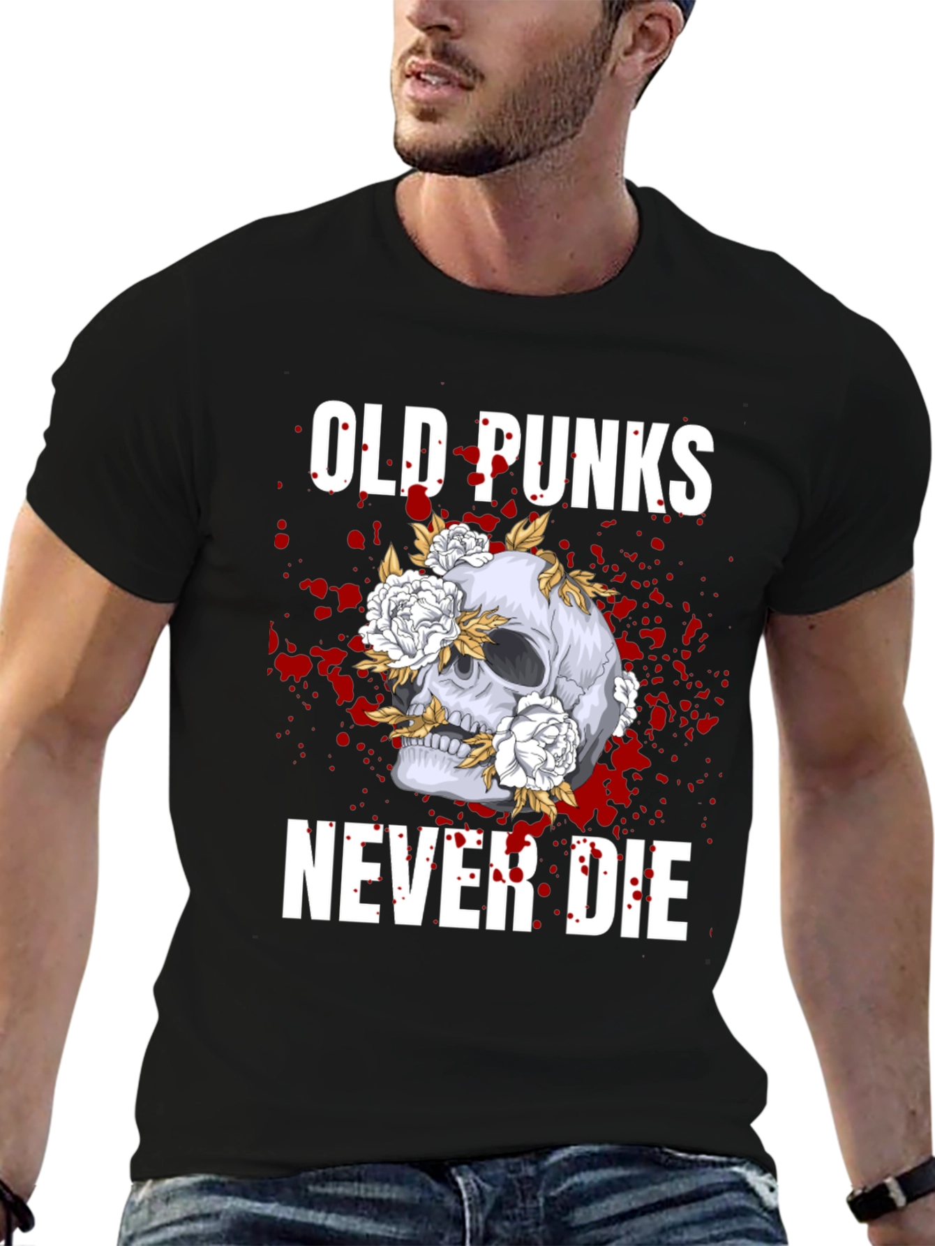 Old Punks Never Die Skull Graphic T-Shirt