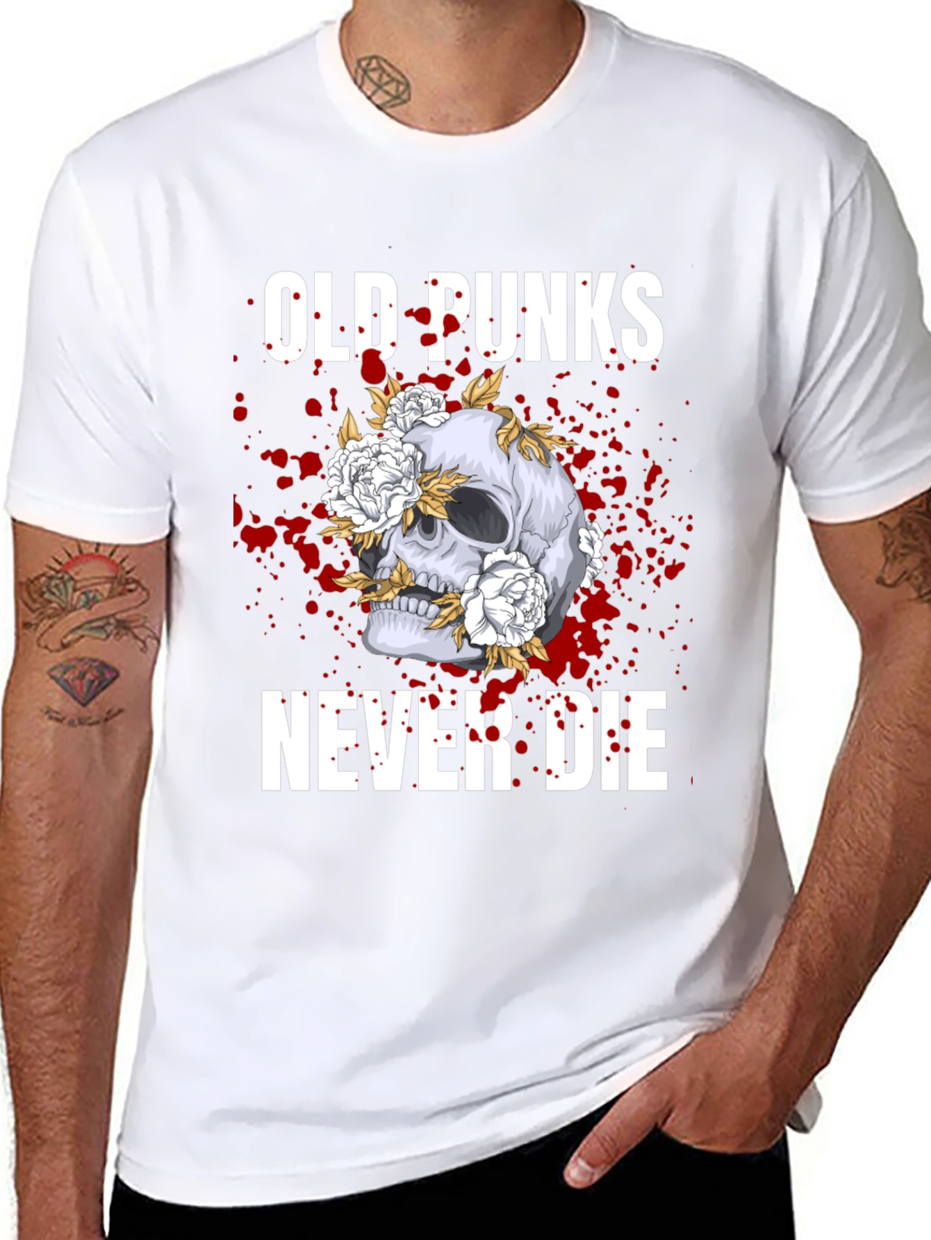 Old Punks Never Die Skull Graphic T-Shirt