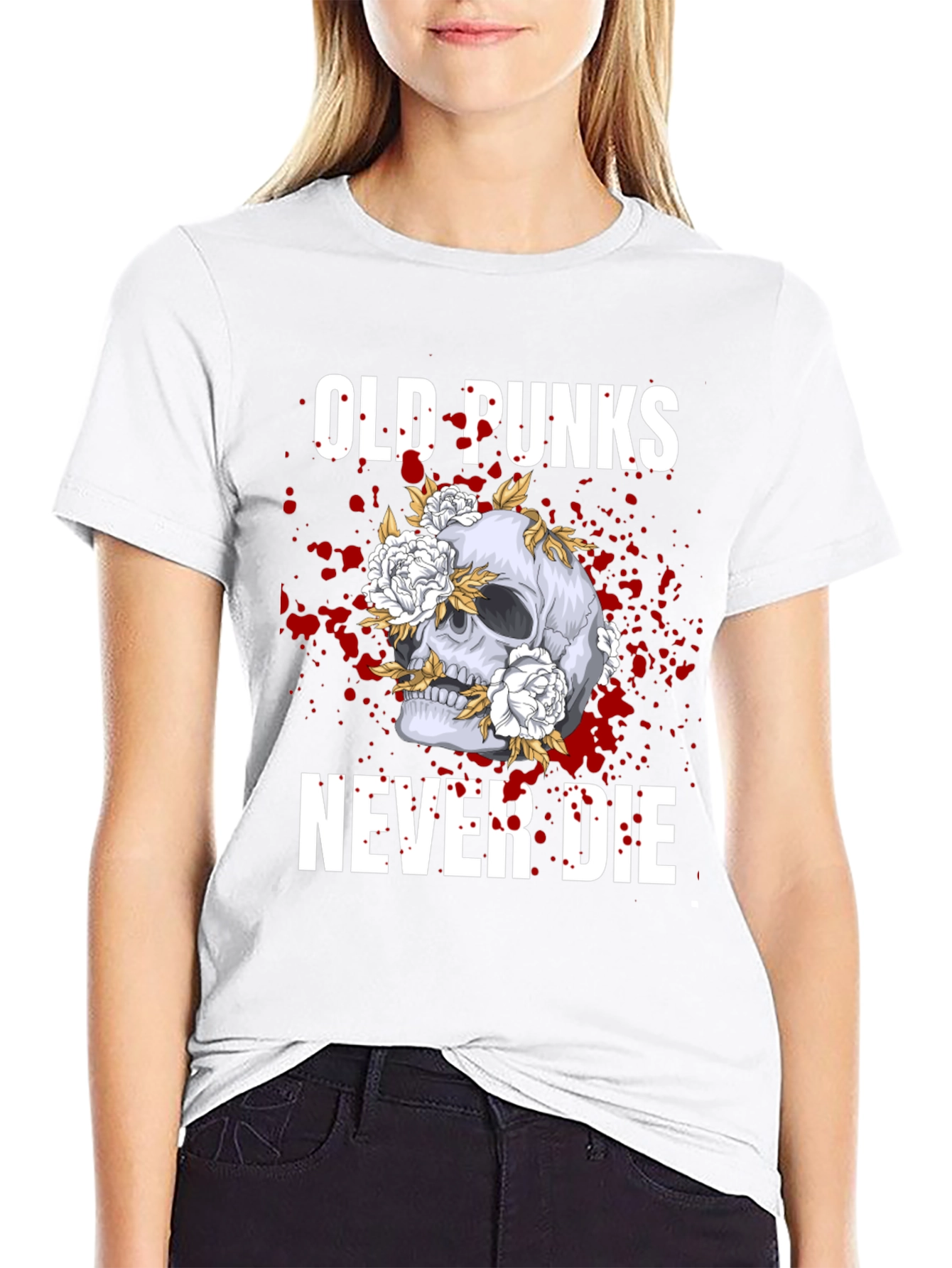 Old Punks Never Die Skull Graphic T-Shirt