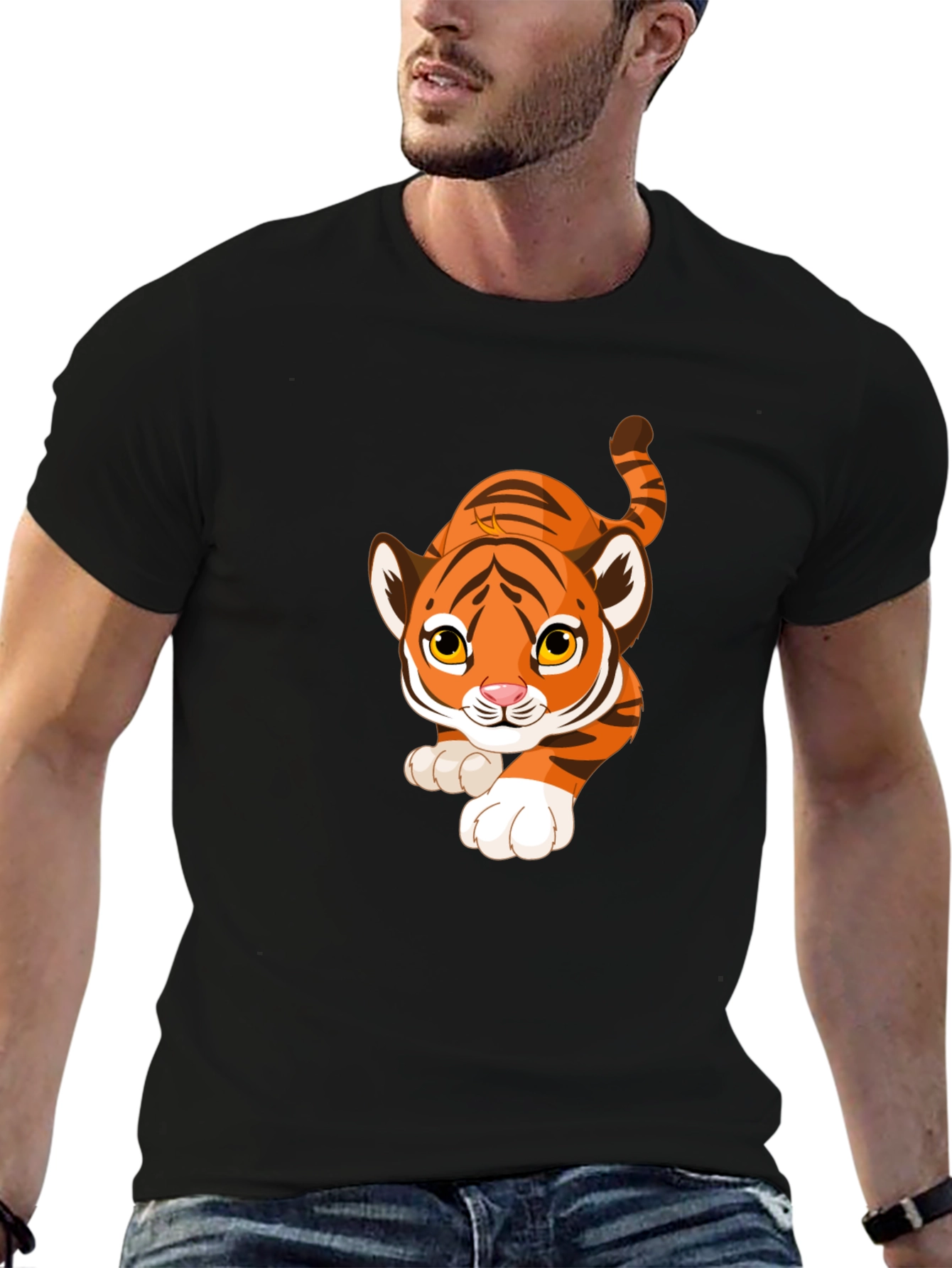 Cartoon Tiger Graphic Black T-Shirt