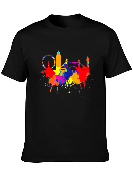 London Skyline Paint Splatter Black T-Shirt
