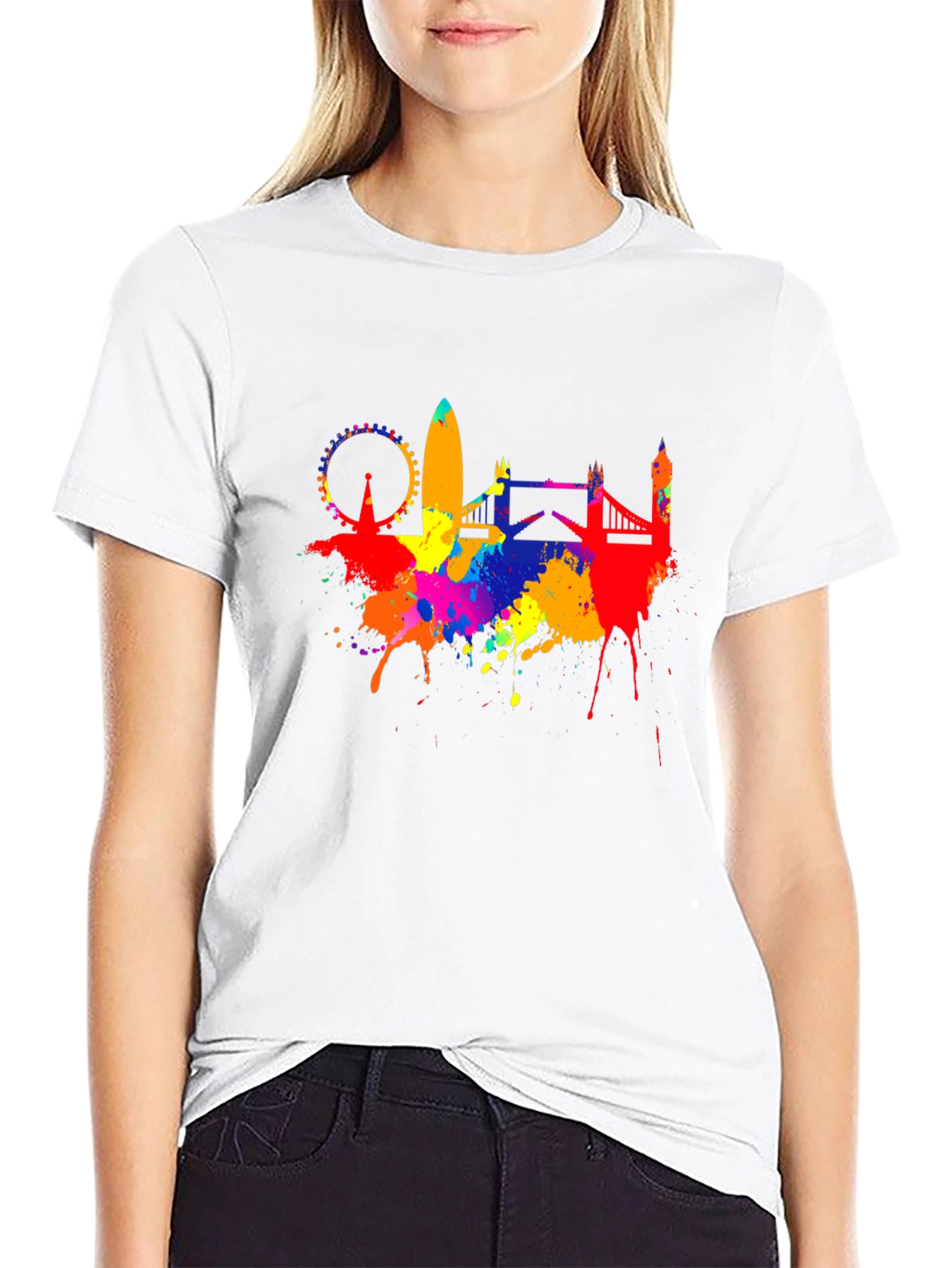 London Skyline Paint Splatter Black T-Shirt