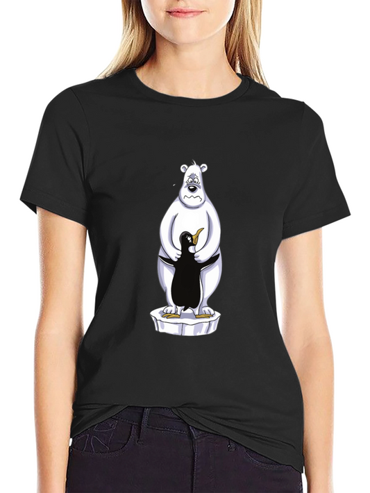 Bear Hugs Penguin Graphic Tee - Black Cotton Comfort