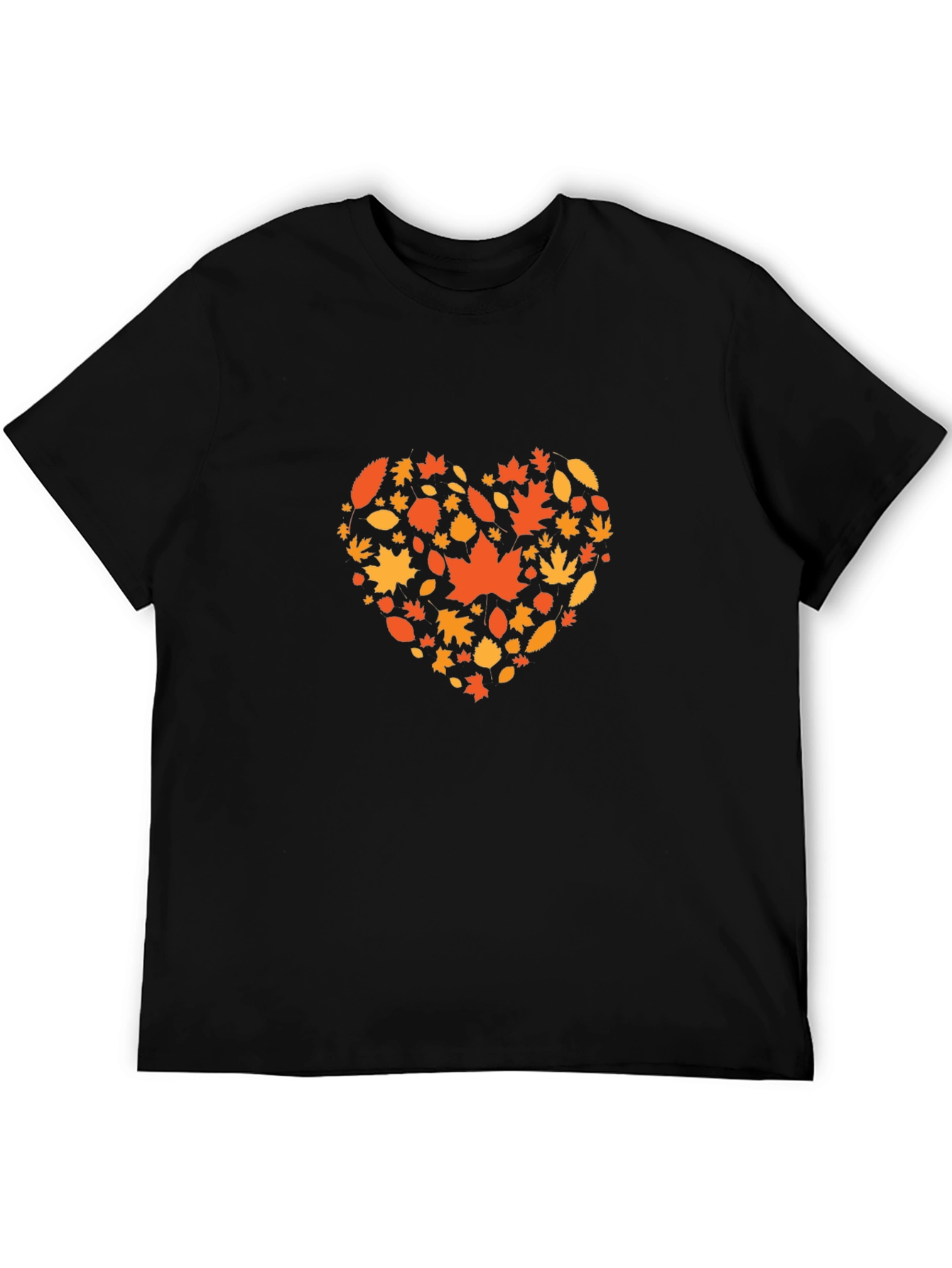 Autumn Leaves Heart Graphic Black T-Shirt