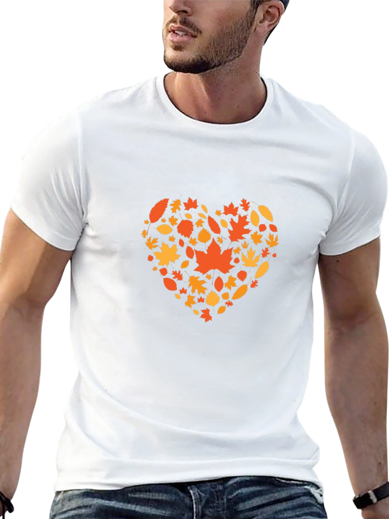 Autumn Leaves Heart Graphic Black T-Shirt