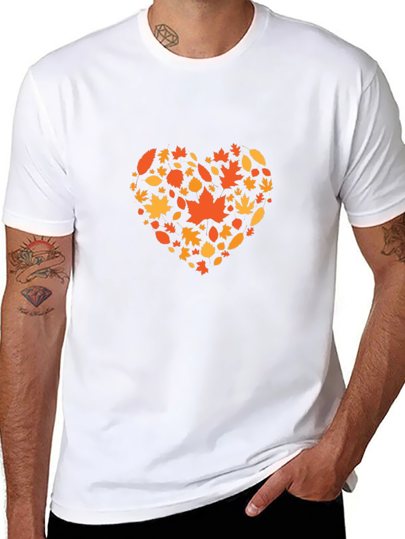 Autumn Leaves Heart Graphic Black T-Shirt