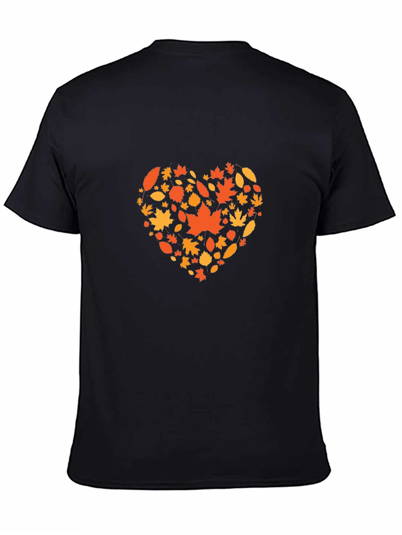 Autumn Leaves Heart Graphic Black T-Shirt