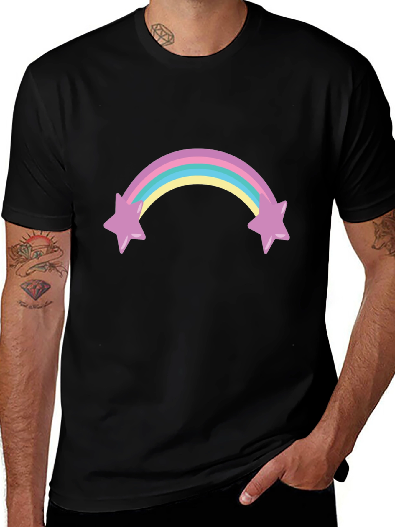 Rainbow Star T-Shirt - Black Cotton Blend