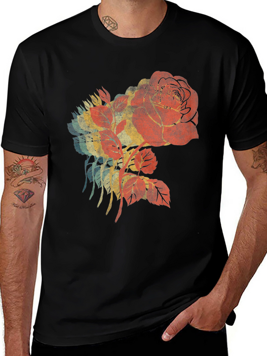 Retro Rose Graphic Black T-Shirt