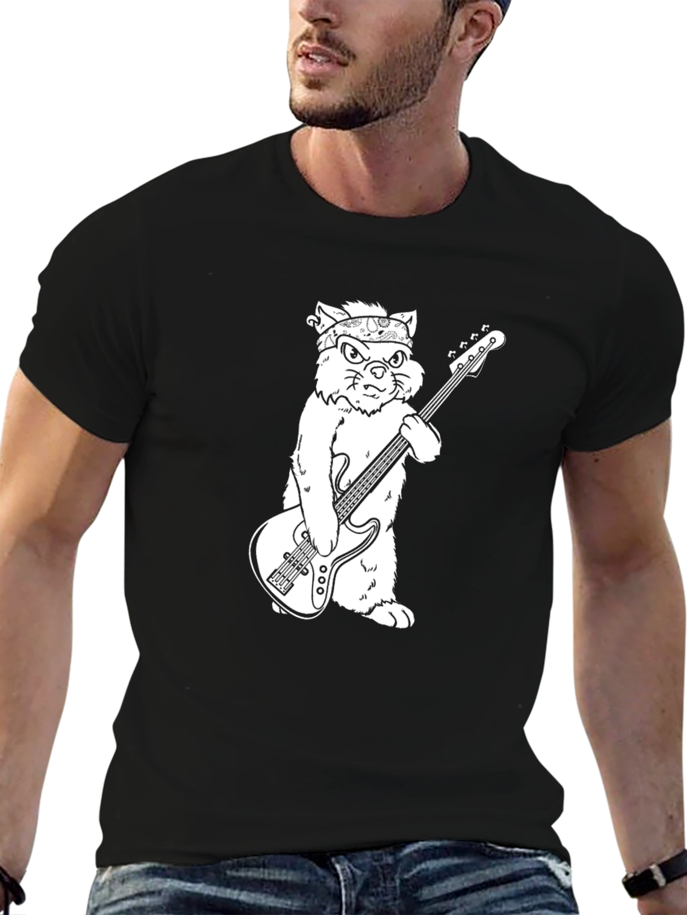 Cat Guitarist Black T-Shirt
