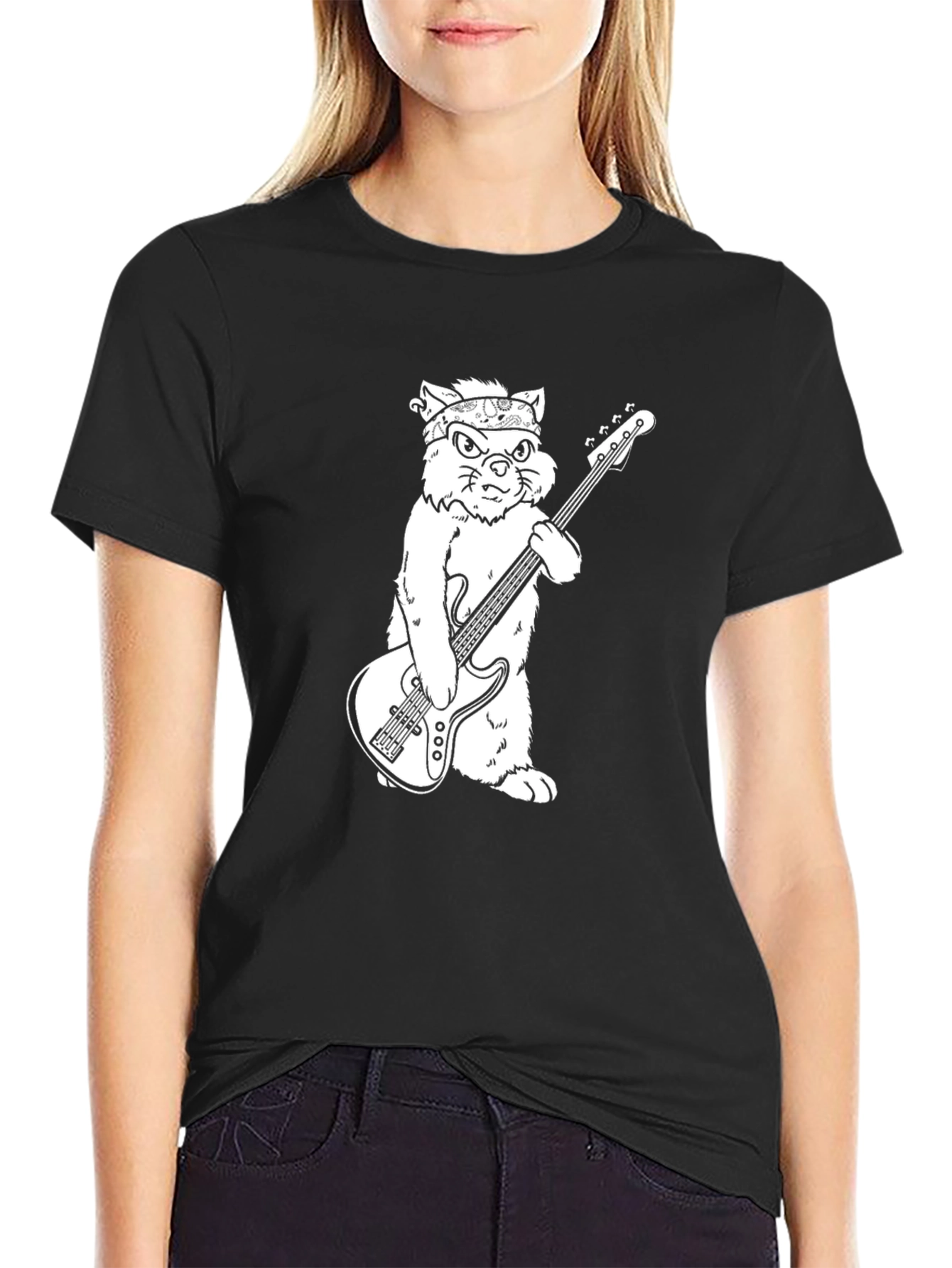Cat Guitarist Black T-Shirt