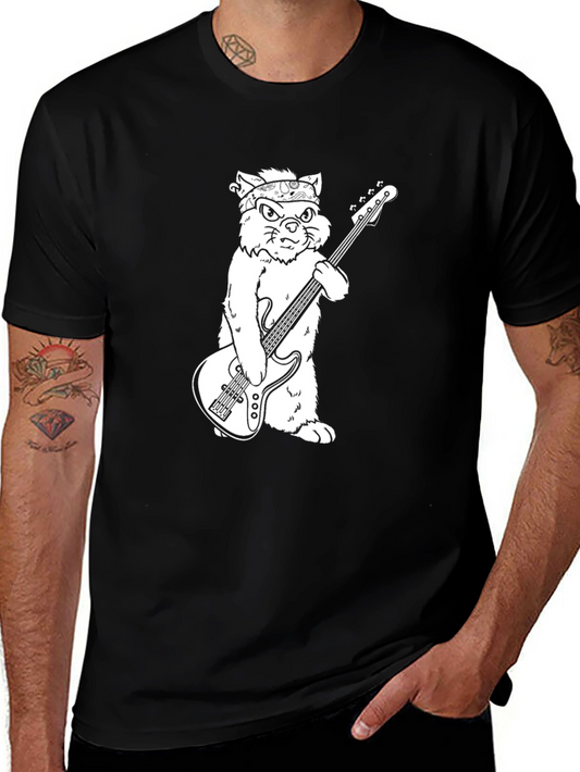 Cat Guitarist Black T-Shirt