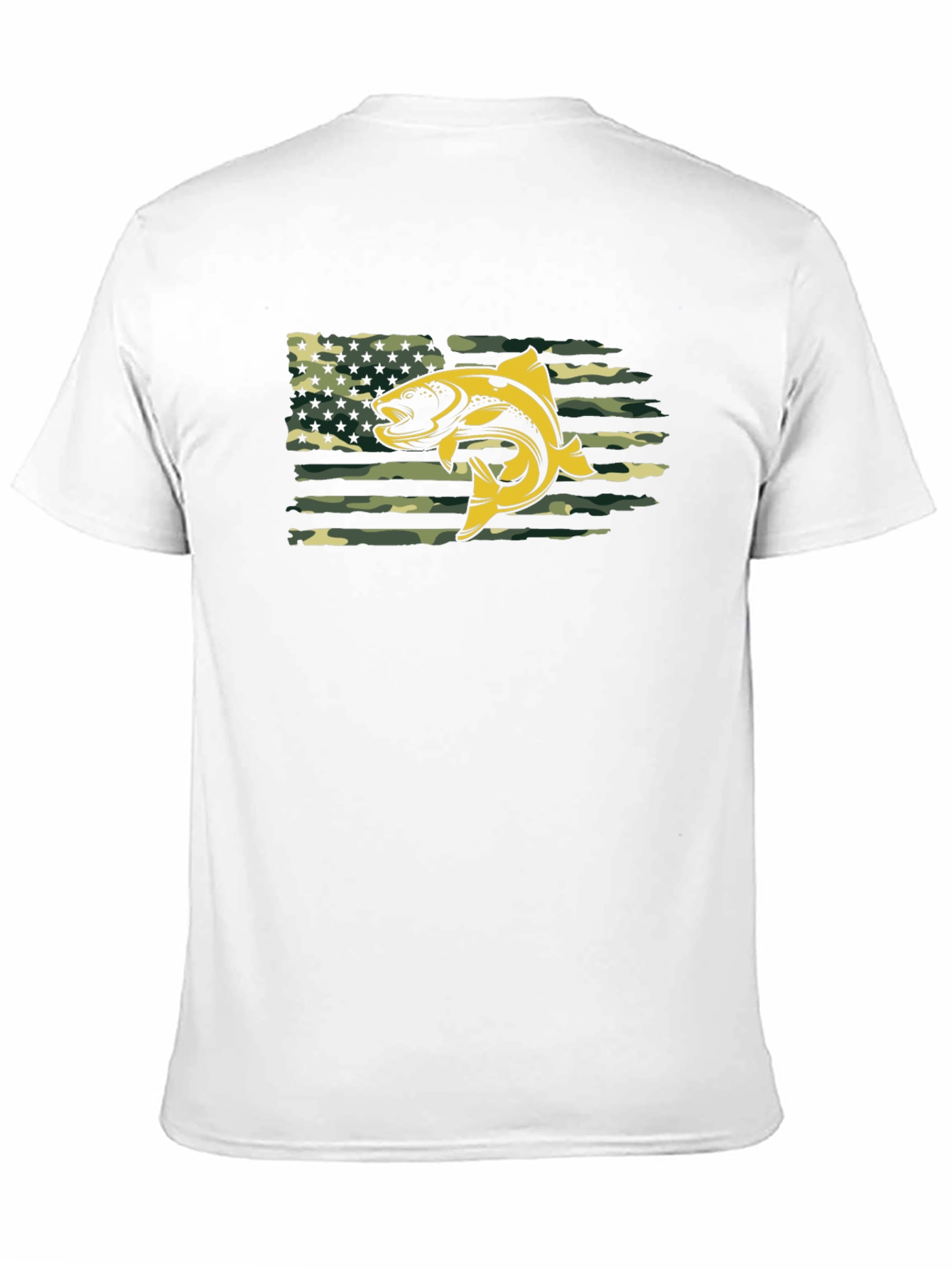 Mens Black T-shirt Fish American Flag Camo
