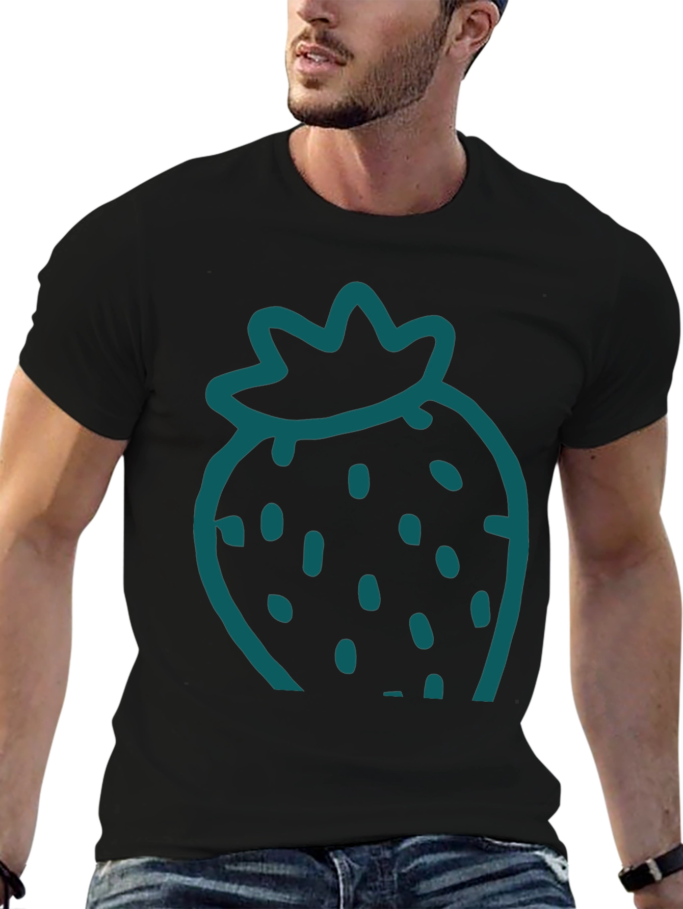 Strawberry Graphic Tee - Casual Black T-Shirt